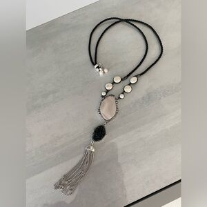 NWOT Lucky Brand Statement Necklace, Agate Center, Crystals, Tassel, Adjustable